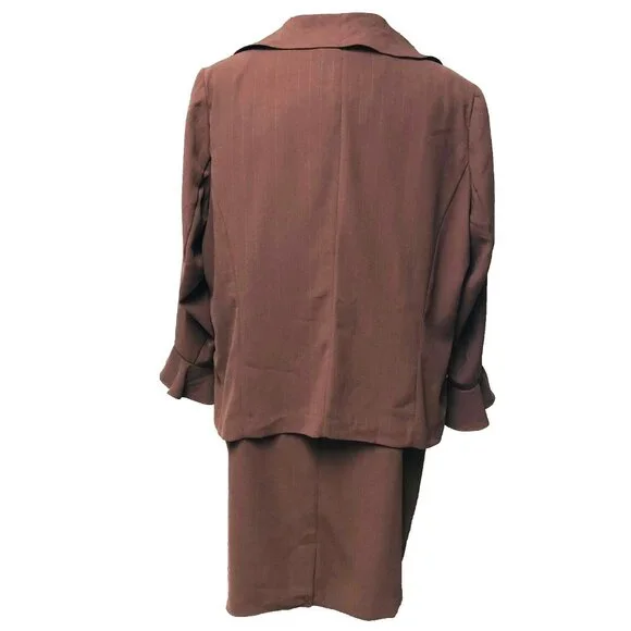NWOT Jessica London 2 PC Brown Stripe Jacket Dress Suit Women's 22W Ruffle Lined